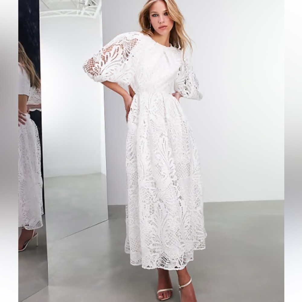 ASOS DESIGN Avery lace cutwork embroidered midi wedding dress